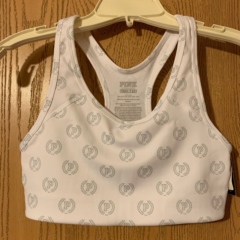 VS PINK White Gym Racerback Sports Bra - NEW